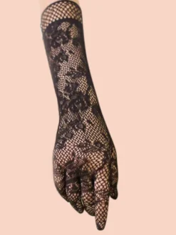 Gants en dentelle noire pour femme doigt complet Résille fête d'opéra mariage