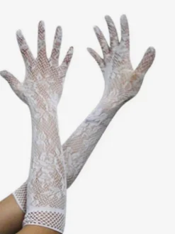 Gants en dentelle noire pour femme doigt complet Résille fête d'opéra mariage