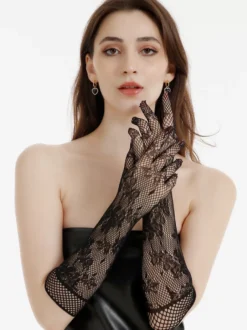 Gants longs en tulle extensible en dentelle pour soirée de mariage