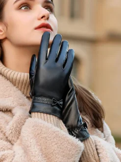 Gants Pour Femme En Cuir Nœud