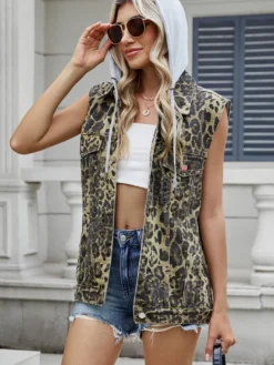 Gilet en jean à capuche pour femme - Veste longue oversize sans manches en jean délavé - Collection printemps-été streetwear 2026