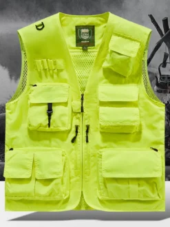 Gilet grande taille pour homme avec plusieurs poches et design réfléchissant