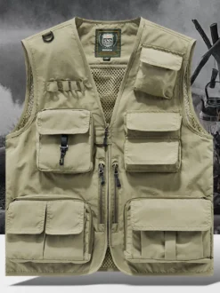 Gilet grande taille pour homme avec plusieurs poches et design réfléchissant