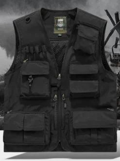 Gilet grande taille pour homme avec plusieurs poches et design réfléchissant