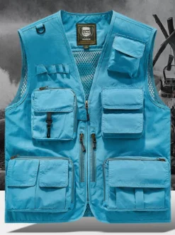 Gilet grande taille pour homme avec plusieurs poches et design réfléchissant