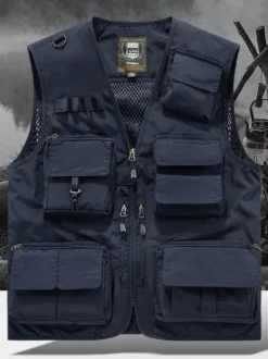 Gilet grande taille pour homme avec plusieurs poches et design réfléchissant