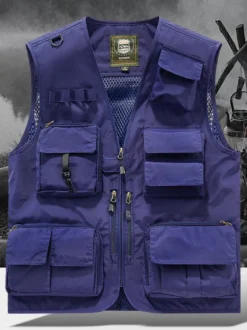 Gilet grande taille pour homme avec plusieurs poches et design réfléchissant