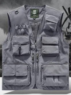 Gilet grande taille pour homme avec plusieurs poches et design réfléchissant