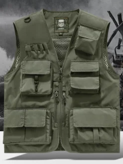Gilet grande taille pour homme avec plusieurs poches et design réfléchissant