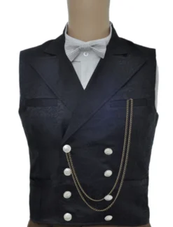 Gilet Opéra Steampunk Aristocrate Rétro Noir Jacquard avecChaîne Déguisements Halloween