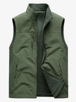 Gilet sans manches à col montant pour homme doublé polaire