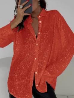 Gilets tendance pour les soirées col rabattu sequins manches longues en polyester