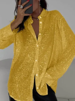 Gilets tendance pour les soirées col rabattu sequins manches longues en polyester