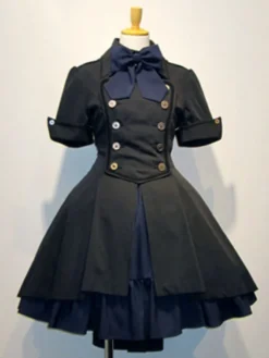 Gothique Lolita OP Robe Bouton Bow Ruffle Deux Tons Haut Bas Lolita Robe Une Pièce Déguisements Halloween