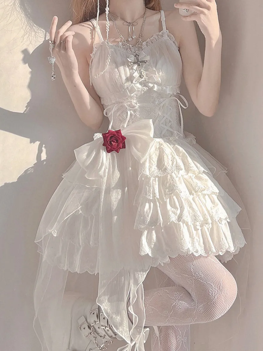Gothique Lolita Robes Perles Arcs Noir Blanc Élastique Réglable