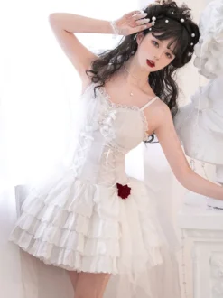 Gothique Lolita Robes Perles Arcs Noir Blanc Élastique Réglable
