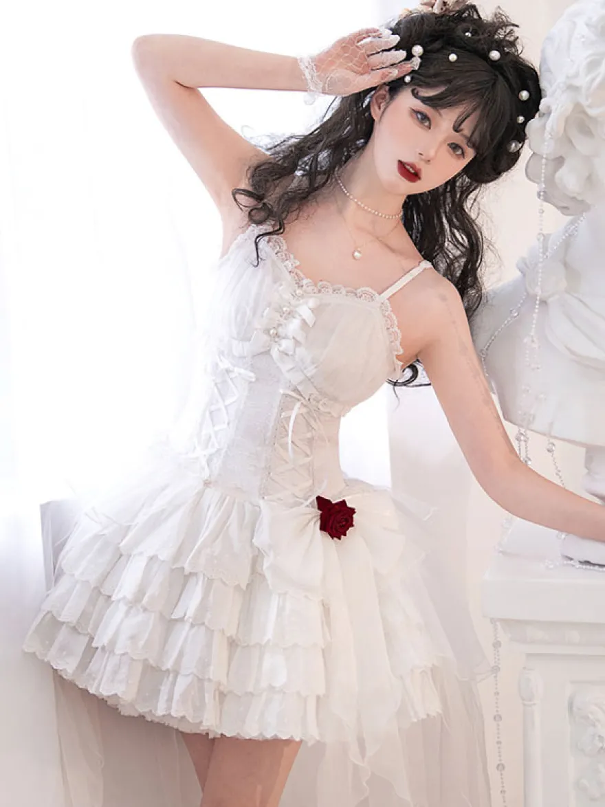 Gothique Lolita Robes Perles Arcs Noir Blanc Élastique Réglable