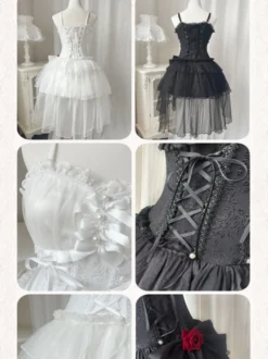 Gothique Lolita Robes Perles Arcs Noir Blanc Élastique Réglable
