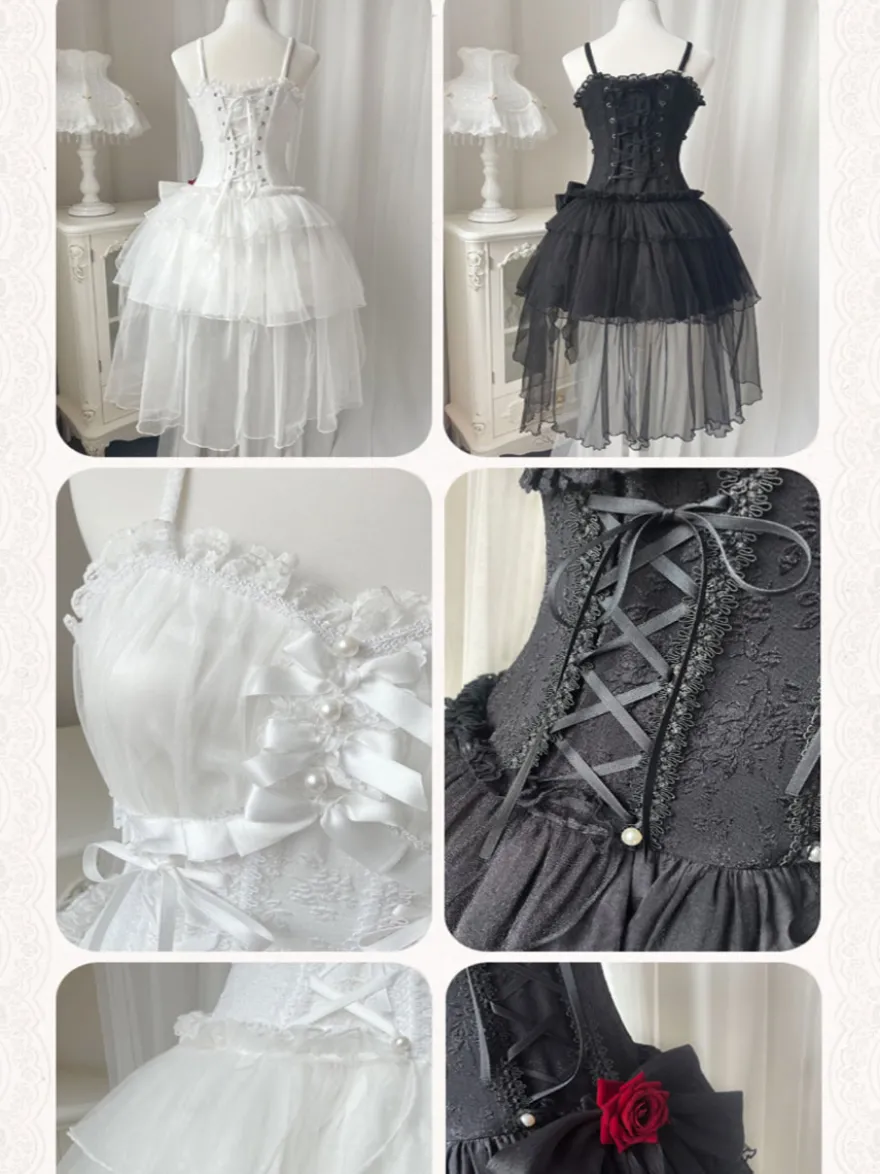 Gothique Lolita Robes Perles Arcs Noir Blanc Élastique Réglable