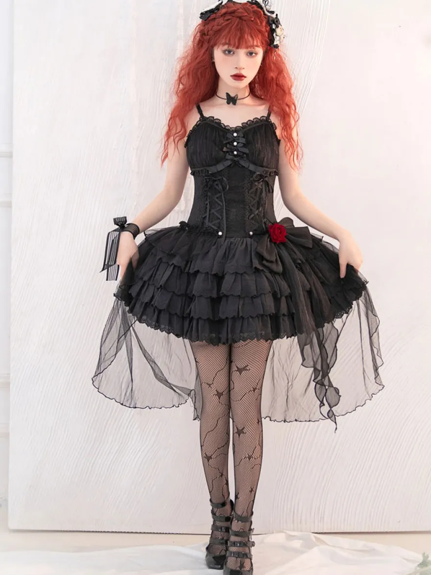 Gothique Lolita Robes Perles Arcs Noir Blanc Élastique Réglable