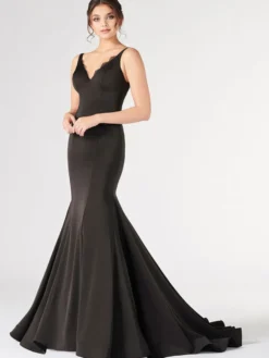Gothique Noir Robes De Mariée Sirène Sans Manches Dos Nu Zipper Dentelle Avec Train Robe De Mariée Personnalisation Gratuite