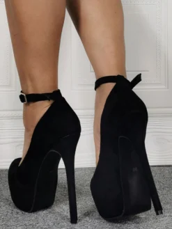 Grande taille sexy talon haut noir micro daim talon aiguille chaussures sexy chaussures grande taille