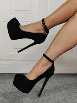 Grande taille sexy talon haut noir micro daim talon aiguille chaussures sexy chaussures grande taille