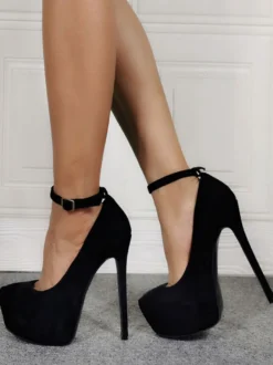 Grande taille sexy talon haut noir micro daim talon aiguille chaussures sexy chaussures grande taille