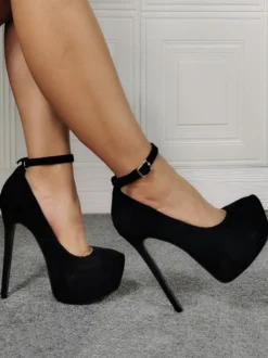Grande taille sexy talon haut noir micro daim talon aiguille chaussures sexy chaussures grande taille