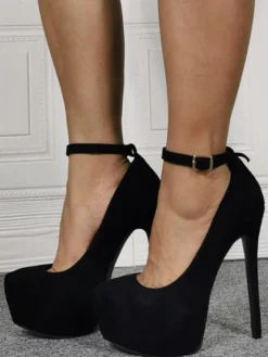 Grande taille sexy talon haut noir micro daim talon aiguille chaussures sexy chaussures grande taille
