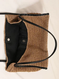 Grand sac cabas en paille à fermeture magnétique sac bandoulière tissé pour la plage sac à main décontracté pour les vacances