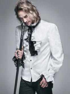Halloween Carnaval Chemises Gothiques Homme Haut Blanc Manches Longues Volants Dentelle Blouse Rétro
