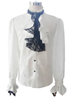 Halloween Carnaval Chemises Gothiques Homme Haut Blanc Manches Longues Volants Dentelle Blouse Rétro