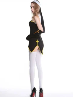 Halloween Carnaval Costumes Noire Sœur Croix Découpée 4 Pièces Costumes de Fête