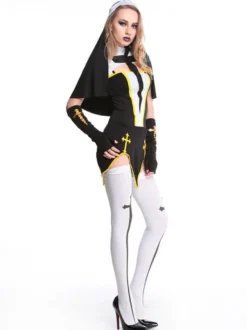 Halloween Carnaval Costumes Noire Sœur Croix Découpée 4 Pièces Costumes de Fête