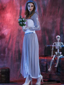 Halloween Costume Blanc Chapellerie Robe Femmes Mariée Set Costumes de Fêtes Déguisements Halloween