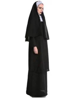 Halloween Costume de nonne d'halloween pour les femmes robe longue à capuche noire chapeaux Costume de vacances ensemble complet