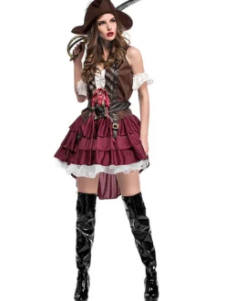 Halloween Costume De Pirate Café Femmes Top Déguisements Halloween Carnaval