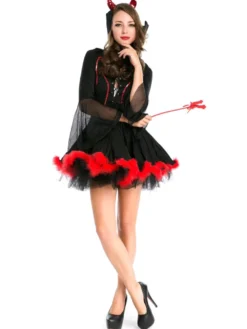Halloween Costume De Sorcière Cosplay Vampire Femme Robe Courte Noire Rouge Déguisements Halloween