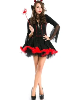 Halloween Costume De Sorcière Cosplay Vampire Femme Robe Courte Noire Rouge Déguisements Halloween
