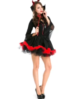 Halloween Costume De Sorcière Cosplay Vampire Femme Robe Courte Noire Rouge Déguisements Halloween