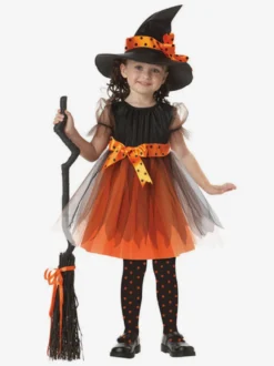 Halloween Costume De Sorcière Enfants Déguisements Halloween Robes De Tulle Orange Et Chapeau Pour Les Petites Filles Robe de Princesse Fille