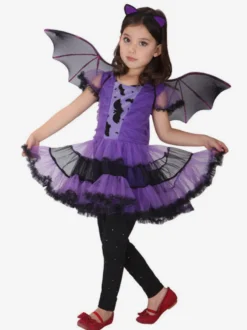 Halloween Costume Déguisements Halloween Chauve-Souris Enfants Robes Violettes Outfit 3 Piece Robe de Princesse Fille