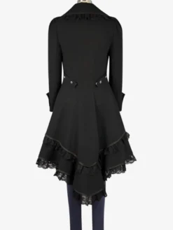 Halloween Costume 2026 Noir Gothique Boutonnage Dentelle Zip Plissé Gothique Rétro Pardessus Femmes Déguisements Halloween