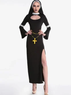 Halloween Costume Robe Noire Cagoule Femmes Nonne Set Mardi Gras Costumes de Fêtes Déguisements Halloween