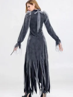 Halloween Costumes de mariée fantôme d'Halloween pour les femmes Robe longue en dentelle noire Polyester Vacances Costumes de mort