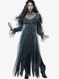 Halloween Costumes de mariée fantôme d'Halloween pour les femmes Robe longue en dentelle noire Polyester Vacances Costumes de mort