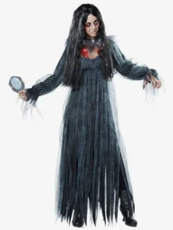 Halloween Costumes de mariée fantôme d'Halloween pour les femmes Robe longue en dentelle noire Polyester Vacances Costumes de mort