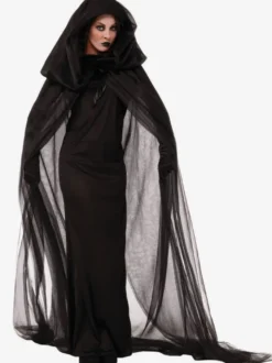 Halloween Costumes de sorcière femmes chapeaux effrayants noirs robe tunique en polyester ensemble 3 pièces Déguisement Halloween
