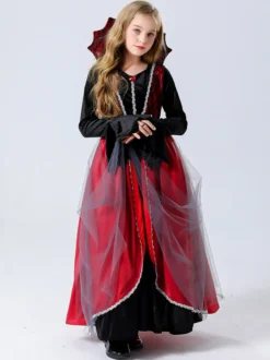 Halloween Costumes de vampire pour enfants Ensemble de velours rouge d'Halloween Robe horrible pour enfants